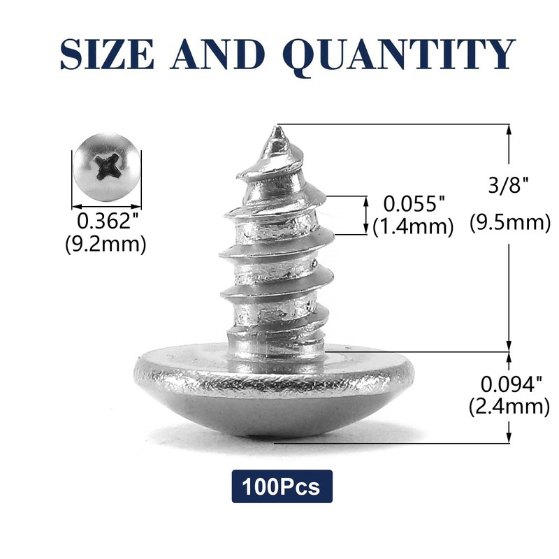 #8 x 3/8" Wood Screw 100Pcs Truss Head Phillips 18-8