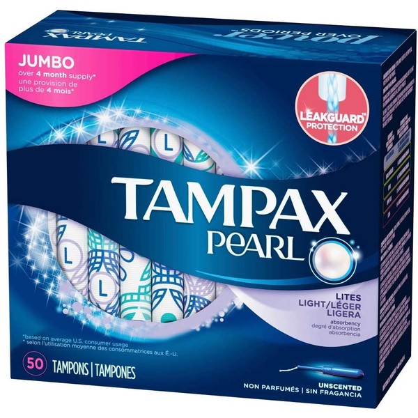 Tampax Pearl Tampons, Unscented, Lite Absorbency, 50 Ct
