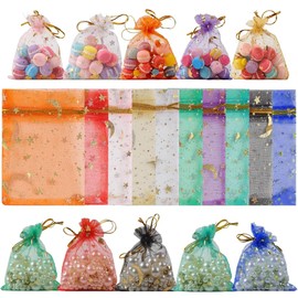 Megcdtr Pack of 100 Organza Bags, 9 x 12 cm Organza Bags, 10 Colours Jewellery Bags, Lavender Bags, Gift Bag Organza for Wedding, Birthday, Christmas, Valentine's Day