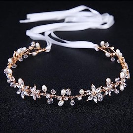 Cristal Artificial Perla Corona Novia Boda Diadema para Mujeres Niñas, Crystal Rhinestone Tocado Floral Accesorios para el Cabello Novia Cumpleaños Fiesta Boda Prom Fotografía (Gold)
