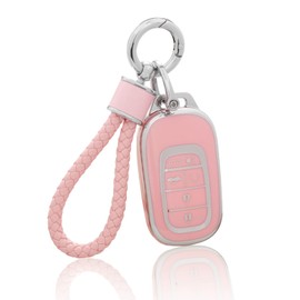 YO&YOYE for Honda Key Fob Cover with Keychain, Pink Soft TPU Key Case Protection Fit for 2022 Accord Civic CRV Pilot Odyssey 11th Gen Smart Key Holder
