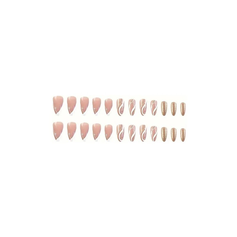 24 Uñas Medianas Con Puntas Francesas En Forma De Pedo