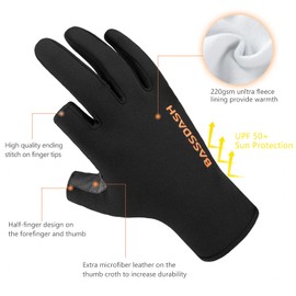 BASSDASH Unisex Fingerless Fleece Liner Camo Hunting Gloves for Cold Weather UPF 50+ Lightweight Fishing Photography HG06