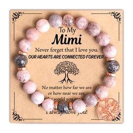 Parma77 Mothers Day Gifts for Grandma Mimi Nana, Tree of Life Bracelet, Natural Stone Nana Grandma Mimi Bracelets for Women (Mimi-Pink)