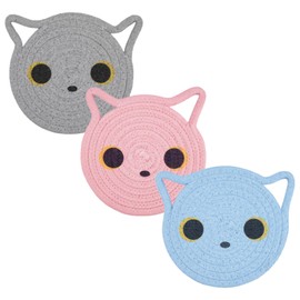 NIGOWAYS 3PCS Potholders Set - Cotton Thread Weave Kitchen Pot Holders Set,Cute Cat Design with Ear Hook,7 Inch Cotton Pads for Hot Dishes, Pots, Pans,Plates, Bowl and Teapots(Mix Color)