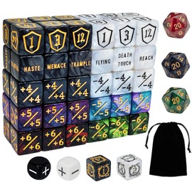 67 Piece MTG Counter Dice Set - Ability Keyword Counter, -1/+1 & Shield Life Counter, Creature Status Enhancement, Colorful D6 Dice, Dragon Design Dice for MTG and TCG Card Games with Black Storage