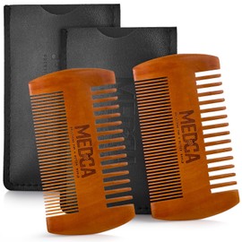 Beard Comb for Men Solid Beech Wood Handmade with Leather Case Fine and Coarse Teeth