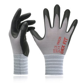 DEX FIT Lightweight Work Gloves FN330, 3D Comfort Power Grip, Thin, Flexible, Stretchy Fit Nylon, Spandex, Durable, Water-based, Nitrile Foam, Machine Washable, grey, FN 330