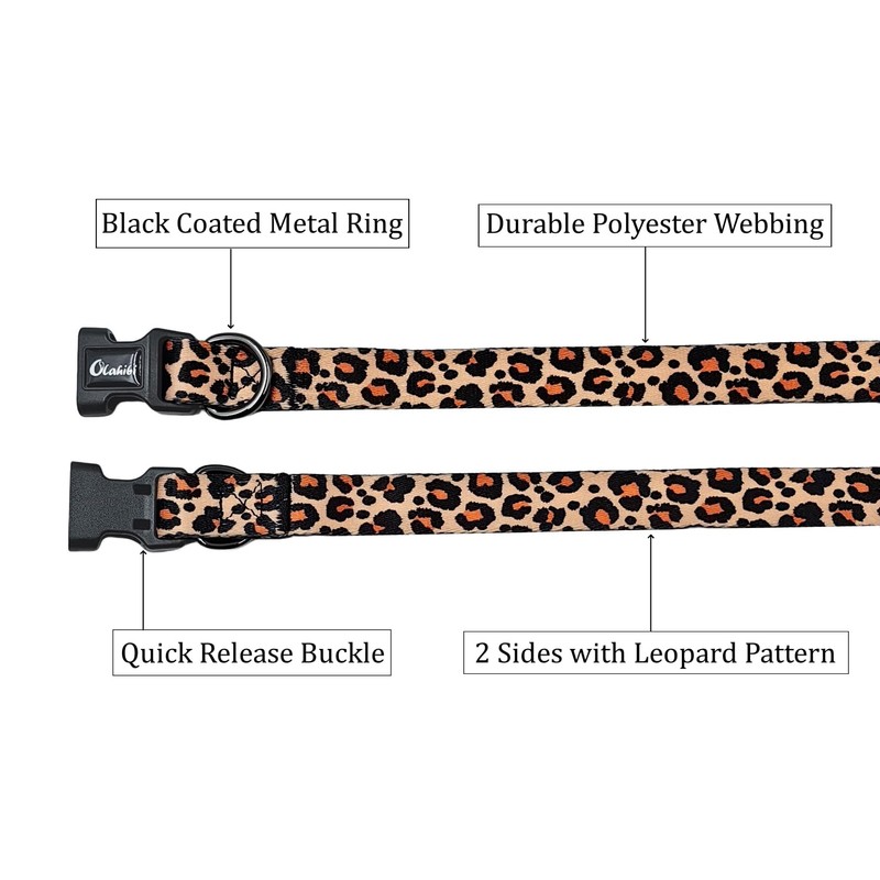 Olahibi Dog Collar Leash Set, Leopard Pattern, Polyester Material, Adjustable