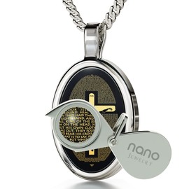 Crucifix Mathew 27 Pendant in 925 Silver - Matthew 27 Bible Chapter 24k Gold Inscribed on Black Onyx - Religious Jewelry