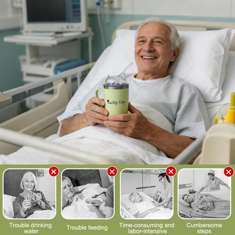 350ml Adult Sippy Cups, 3-in-1 Beakers for Elderly with 30cm
