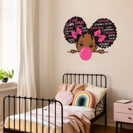 2 Pcs Black Girl Wall Decals for Girls Bedroom, Inspirational Quote Decals African American Wall Sticker Motivational Saying Pink Positive Baby Stickers for Nursery Playroom Bedroom Living Room Decor