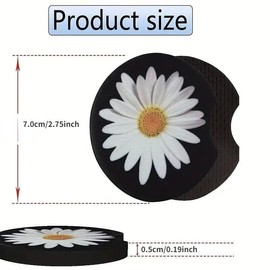 Daisy Pattern Car Coasters, 1 Pair Waterproof Non-slip Car Cup Mat, Car Interior Decoration Accessories, Car Decor Supplies