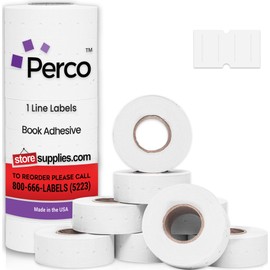 Perco 1 Line Book Adhesive Labels — 8 Rolls, 1 Sleeve, 8,000 Blank Labels for Perco Lite, X, Plus & Pro 1 Line Guns — Safe for Books Without Damage or Ripping—Ideal for Libraries & Retail—Made in USA