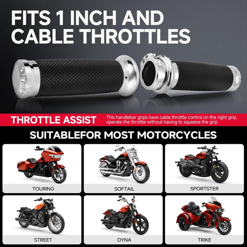 DREAMIZER 1 inch Motorcycle Grips Chrome Universal Motorcycle Handlebar Grips