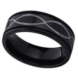 DoubleAccent 8mm Titanium Promise Rings Laser Etched Infinity Black Ring Comfort Fit Ring