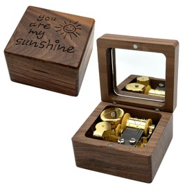 Pursuestar Luxury Walnut Wood Music Box -You are My Sunshine, Vintage Wooden Carved Mechanism Wind Up Musical Box with Mirror for Valentine's Day Mother's Day Birthday Christmas