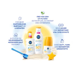 Nivea Sun Kids Sensitive Protect & Care Sun Cream SPF 50+ (200 ml), Extra Waterproof Sun Cream, Sun Lotion for Sensitive Children’s Skin