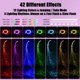 LED Fiber Optic Whip Dance, 6ft Swiveling Led Whip, 42 Different Lighting Effects, Metal Handle Pixel Whip, Suitable for Concerts, EDM, Rave Party, Live Performances, Gifts for Female Friends