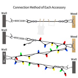 String Lights Hanging Kit,Globe String Lights Suspension Kit,Outdoor Light Guide Wire,Includ 164 FT Nylon-Coated Stainless Steel Wire Rope Cable,Turnbuckle and Hooks,Enough Accessories,Use Manual