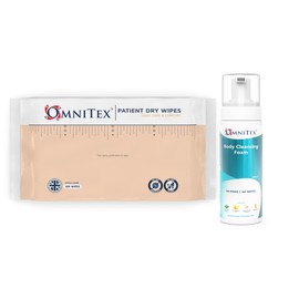 100x Omnitex Patient Cleansing Dry Wipes + 200ml Rinse Free Body Cleansing Foam | XL Soft Durable High Absorbency Dry Wipes | No Rinse Body Wash with Herbal Oils & Vitamins | No Water required