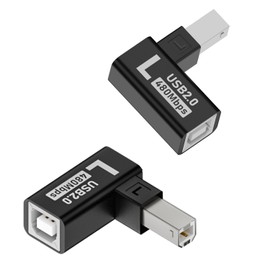 QIANRENON 90° Angle USB B Male to B Female Adapter Extender USB 2.0 Type B Right Angle Printer Connection MIDI Male Al Housing for Printers, Scanners, Electric Pianos, 2 Pieces (Left Bend)