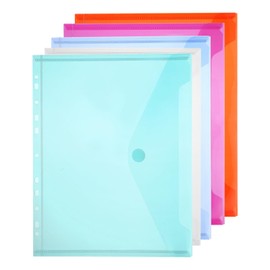 PATIKIL A4 Plastic Binder Pockets for 11 Ring Binder, 5pcs Letter Size Pouch File Bag Document Binder Folders Organizer with Hook and Loop Closure, 5 Colors