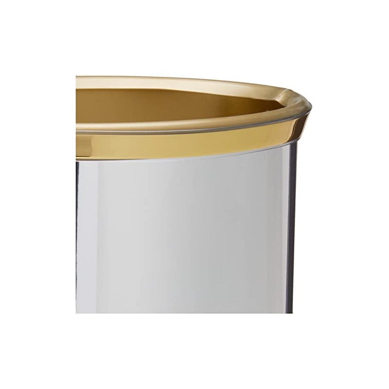 Kraftware Mylar Polished Chrome/Brass Waste Basket with 3/4-Inch Polished Brass