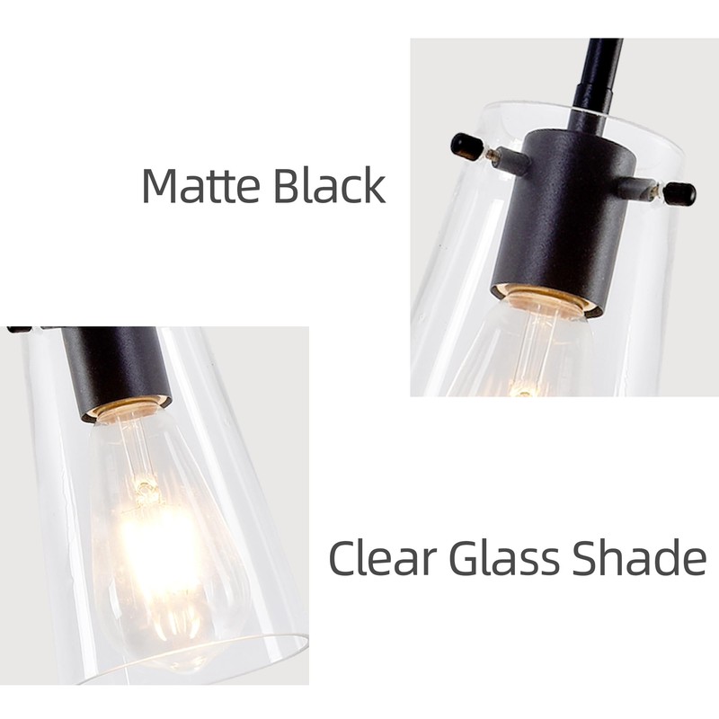 BESTWEST Pendant Light Fixtures for Kitchen Island, Matte Black Clear