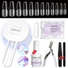 Saviland Gel x Nail Kit,Soft Gel Nail Tip and Glue Gel Kit with Gel x Nail Glue 500pcs Half Matte Coffin Nails & Portable Handheld U V Nail Lamp Acrylic Nail Tools Nail Extensions Set Valentine's Gift