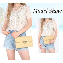EVEOUT Women's Straw Clutch Bag with Removable Shoulder Chain Summer Raffia Shoulder Bag Elegant Boho Woven Handbag for Wedding Party Beach, Natural colour