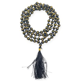 GEMSCITE Black Agate (Om) Hand Knotted Japa Mala 108 Prayer Beads Perfect for Meditation Spiritual Mala Necklace & Wrist Mala Bracelet