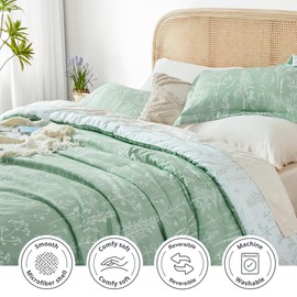 Love's cabin Comforter King Size Set - Sage Green King Comforter Set, 3 Pieces Cute Floral Bedding Sets for All Seasons,1 Soft Reversible Botanical Flowers Comforter and 2 Pillow Shams