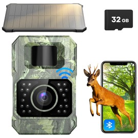 Assark Solar Trail Camera 48MP 30FPS, WiFi Bluetooth Game Camera with Motion Activated 0.2s Trigger, Night Vision Motion Activated IP66 Waterproof for Wildlife Scouting with 32GB Micro SD Card