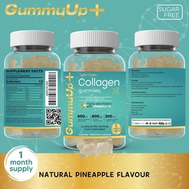 Hydrolysed Collagen Gummies with Biotin + Oral Hyaluronic Acid | Highly Absorbable with Vitamin C+E | 60 Sugar Free Natural Pineapple Flavoured Gummies