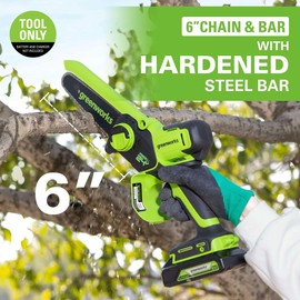 Greenworks 24V 6” Mini Chainsaw Cordless, Handheld Electric Power Chain Saw Tool Only, for Tree Trimming and Pruning