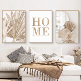 3-Piece Canvas Picture Set, Modern Boho Pictures, Living Room Decoration, Bedroom Wall Pictures, Beige Art Picture without Frame (BXMY03, 3 x 50 x 70 cm)
