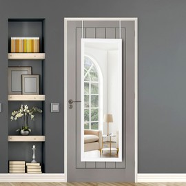 NeuType 51" x 16" Over The Door Mirror Full Length Mirror Door Mirror Wall Mirror Hanging with 2 Metal Hangers for Bedroom Living Room Bathroom White