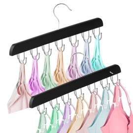 Oslynia 2 Pack Tank Top Hanger, Space Saving Hangers, Each with 14 Rustproof Metal Hooks, Black Sturdy Hard Wood Hangers for Closet Organizers and Storage, Clothes Tie Bra Belt Hanger for Home Dorm