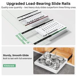Pull out Cabinet Organizer, Expandable(12"-20") Heavy Duty Slide out Drawers Fixed with Adhesive Nano Film for Pots, Roll out Shelf Storage for Kitchen Base Cabinet, Pantry, Bathroom Cupboard