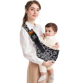 Baby Sling Carrier with Adjustable Strap - Newborn to Toddler (10-50lbs), Lightweight Portable Infant Carrier, Breathable Cotton Blend for Hands-Free Nursing, Travel, Ergonomic Support (Black)