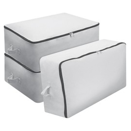 Omygarden Ultra Thick Fabric Clothes Canvas Storage Bag Foldable Closet Organizer Bag with Reinforced Handle Sturdy for Sweaters, T-shirts, Blankets, Coats, 3 Pack, Light Gray