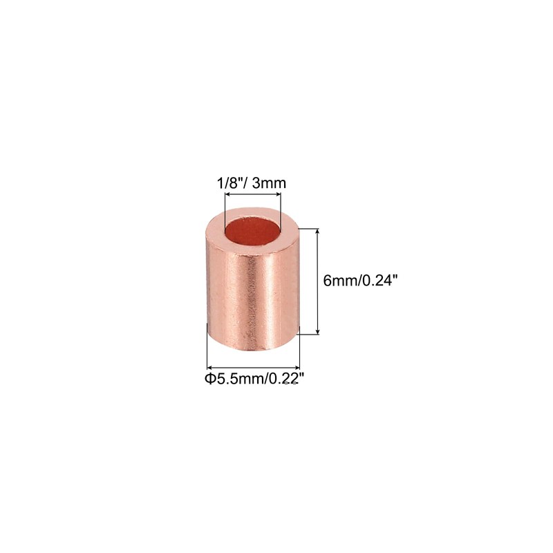 PATIKIL 1/8"/ 3mm Wire Rope Stop Sleeve, 25 Pack Copper