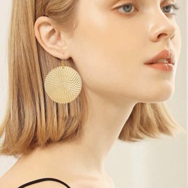 Anmpab Boho Large Disc Earrings for Women Vintage Geometric Hammered Round Circle Drop Dangle Earrings Statement Jewelry (Gold)