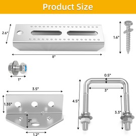 4 Pcs 8 inch Galvanized Swivel Top Bunk Bracket Kit with Hardware, for 3"x3"，2"x3",1.5"x3" Boat Trailer Bunk Brackets, for Boat Trailer Bunk Brackets & Square U-Bolts - Fishing Boat or Sailboat