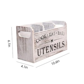 TIANLIN Wooden Utensil Holder, Large Utensil Organizer for Kitchen Counter, Wood Utensil Crock for Countertop with 3 Compartments, Rustic Container Farmhouse Kitchen Decor (White)