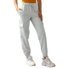 PULI Women's Loose Sweatpants Sporty Gym Athletic Fit Jogger Pants Lounge Dance Trousers Cinch Bottom Light Grey M