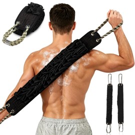 Back Scrubber with Handle,Dual Sided Exfoliating Shower Washcloth (Black)