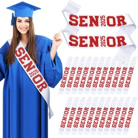Marsui Senior 2025 Satin Sashes with Glitter Letters Cheerleader Sash Graduation Celebrations Sashes Senior sash Class Competition 2025 Sashes for Girls Graduation Party(24 Pcs,Classic Style)