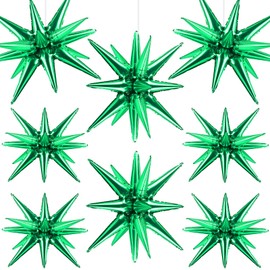 Wrbin 8 Pcs Green Star Balloons, 27/22 inch One-Piece Explosion Foil Balloons for Birthday, Baby Shower, Wedding, Christmas, Anniversary, Graduation Party Decorations(Green)